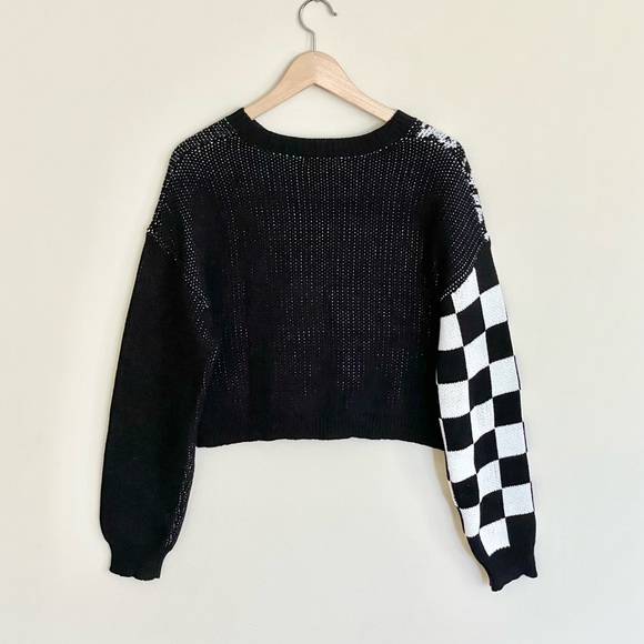 BP Nordstrom Yin Yang Checkered Black White Cropped Crew Sweater Women’s Medium - Picture 6 of 8